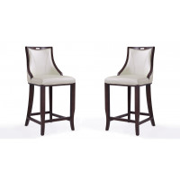Manhattan Comfort 2-BS008-PW Emperor 41 in. Pearl White and Walnut Beech Wood Bar Stool (Set of 2)